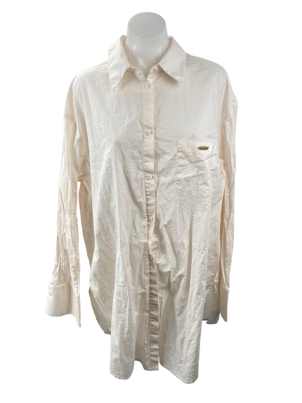 Selkie Women's Light Pink Long Sleeve Pocket Button Down Tunic Shirt Top Size L